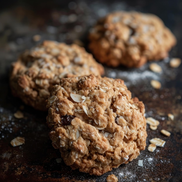 Un grupo de galletas de avena.