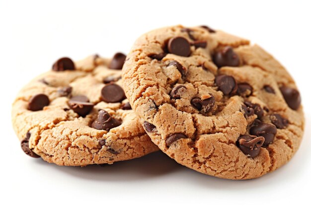 Un grupo de galletas de chispas de chocolate aisladas en un fondo blanco