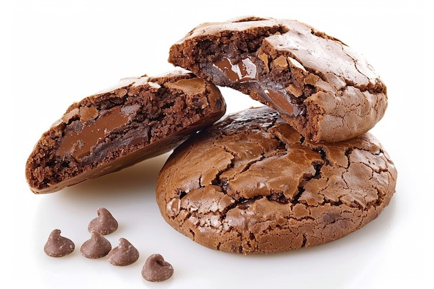 Un grupo de galletas de chispas de chocolate aisladas en un fondo blanco