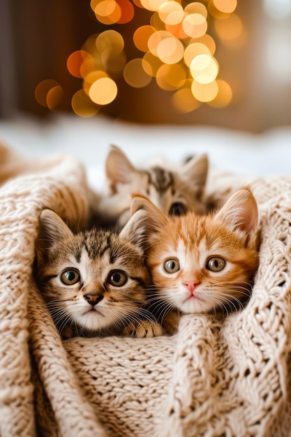 Foto grupo de gatitos acurrucados en una manta