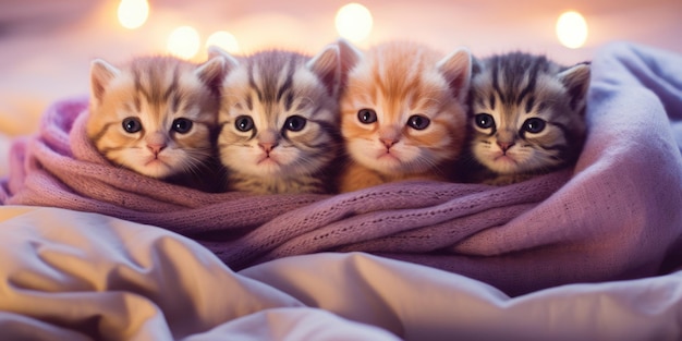 Foto un grupo de gatitos sentados encima de una manta ia generativa