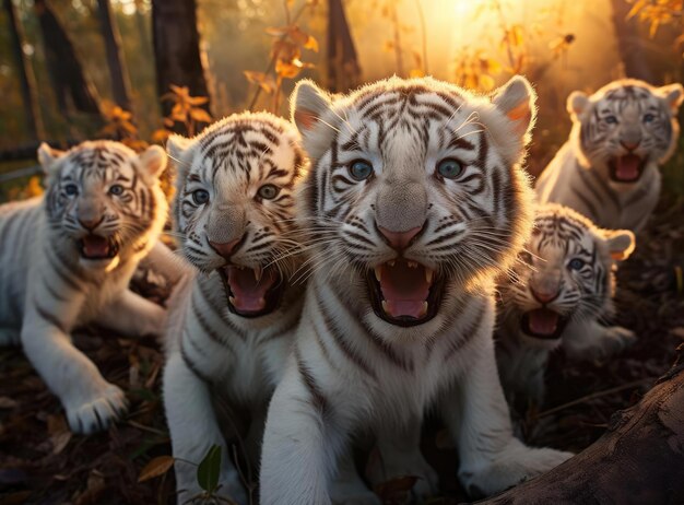 Un grupo de gatitos tigre blanco.