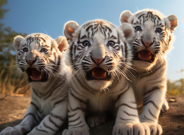Un grupo de gatitos tigre blanco.