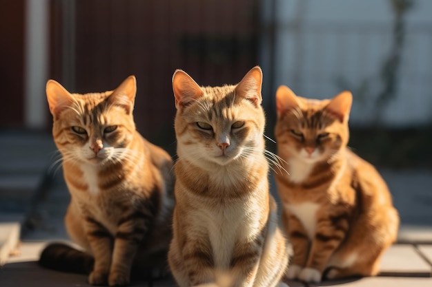 Grupo de gatos al sol mirándote con ojos curiosos creados con ai generativo