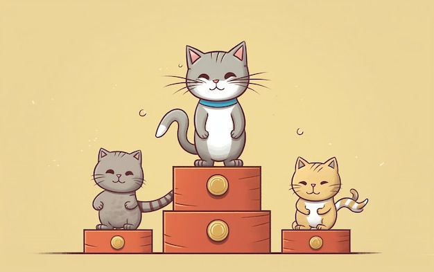 Grupo de gatos en bloques de madera