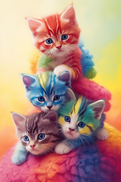 Foto un grupo de gatos con diferentes colores en la cabeza.