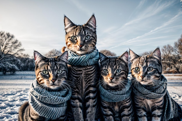 Un grupo de gatos disfruta del invierno