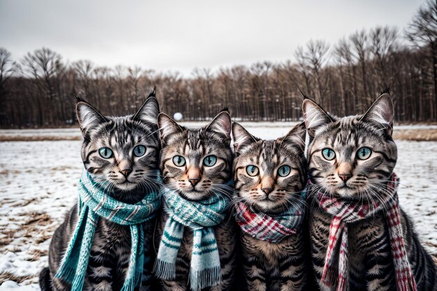 Foto un grupo de gatos disfruta del invierno