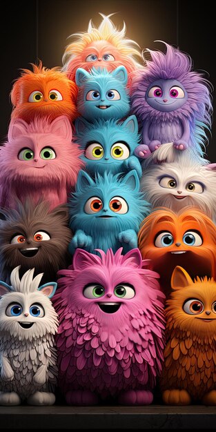 Foto un grupo de gatos peludos con ojos de diferentes colores