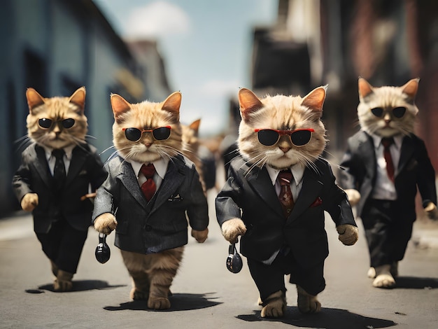 Foto un grupo de gatos profesionales de la mafia