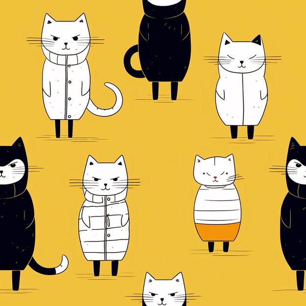 Un grupo de gatos con trajes adorables.