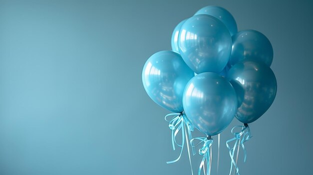 Un grupo de globos azules flotando en el aire