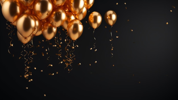 Un grupo de globos de oro flotando en el aire