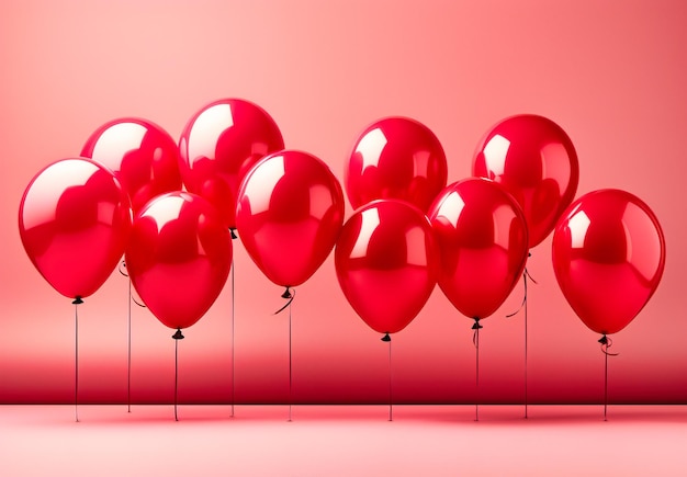 un grupo de globos rojos flotando detrás de un fondo rojo