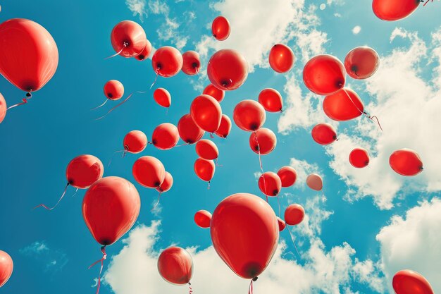 Un grupo de globos rojos que flotan con gracia por el cielo cautivan la atención de los espectadores La relajación cuantitativa representada como globos que se llenan de IA generada