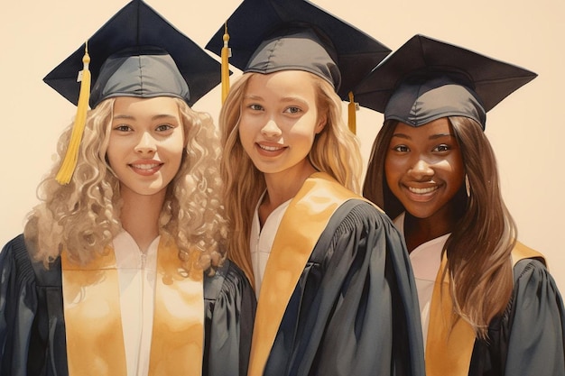 Un grupo de graduados con la gorra puesta y uno de ellos con gorra negra.