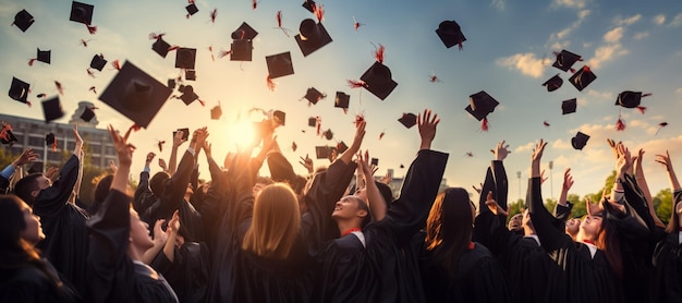 un grupo de graduados lanza sus sombreros al cielo IA generativa