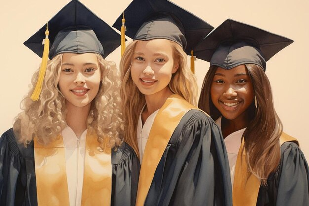 Un grupo de graduados con sus gorras y uno de ellos tiene una gorra negra.