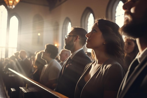 Foto un grupo grande de personas en una iglesia, la iglesia se llena de gente.