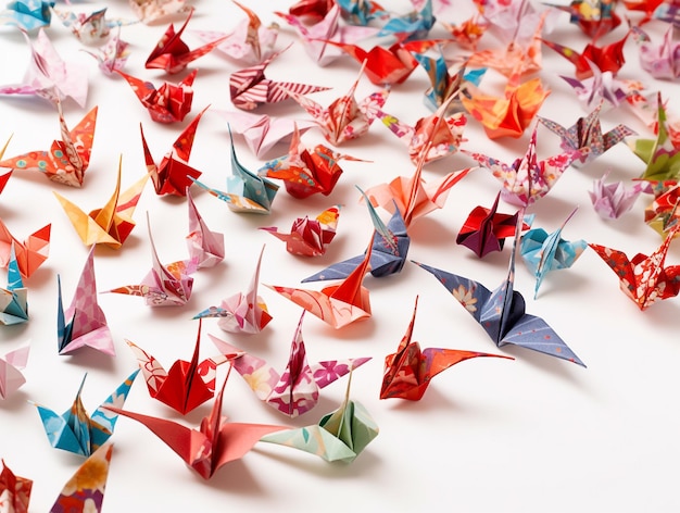 Grupo de grullas de papel de colores Origami AI_Generated