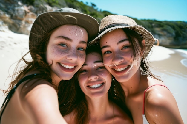 Un grupo de hermosas mujeres jóvenes disfrutando de sus vacaciones en una playa