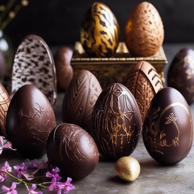 un grupo de hermosos huevos de Pascua