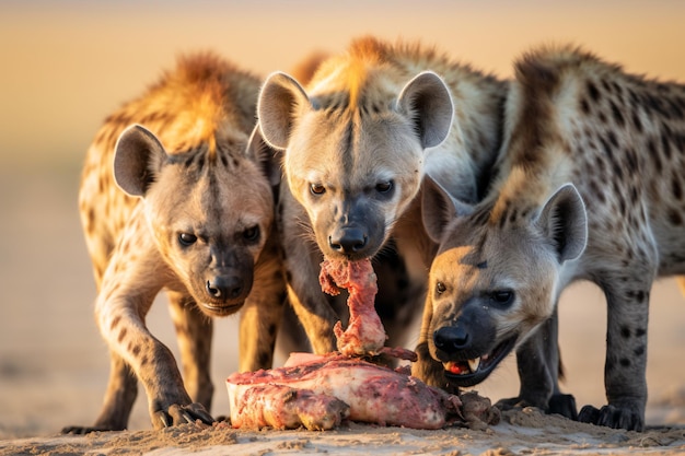 Foto un grupo de hienas comiendo un cadáver