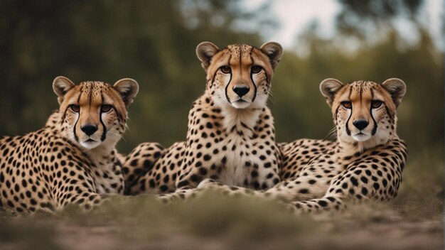 Foto un grupo hiperrealista de guepardos en la jungla.
