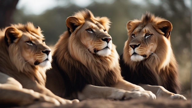 Un grupo hiperrealista de leones en la jungla.