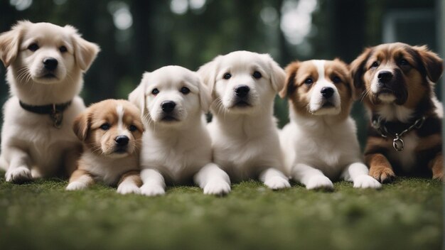 Foto un grupo hiperrealista de lindos perros.