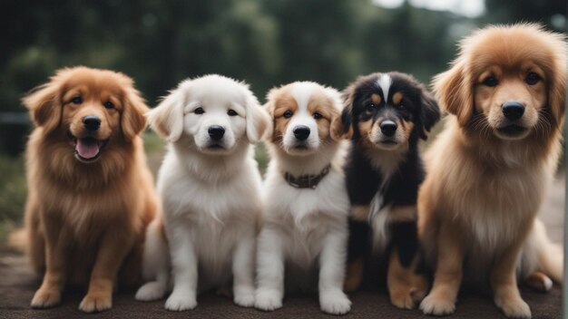 Foto un grupo hiperrealista de lindos perros.