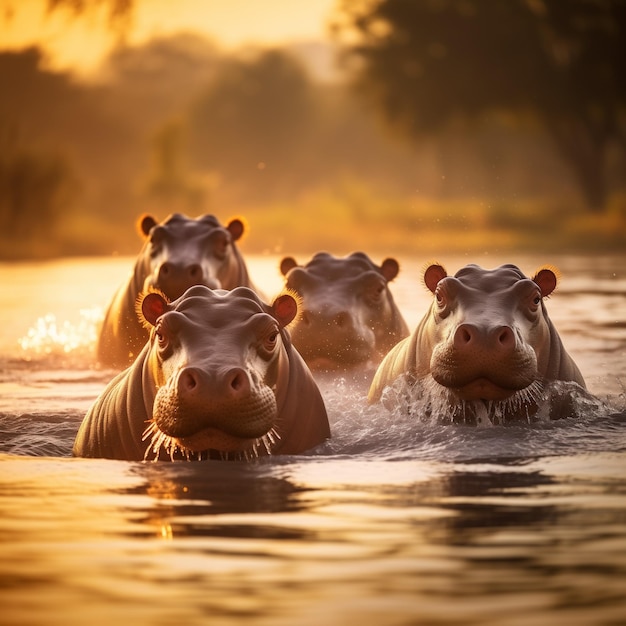 Foto un grupo de hipopótamos