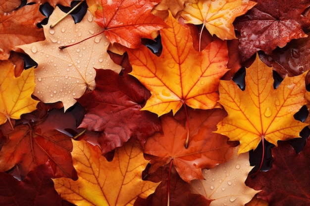 un grupo de hojas de otoño de colores cálidos y ricos