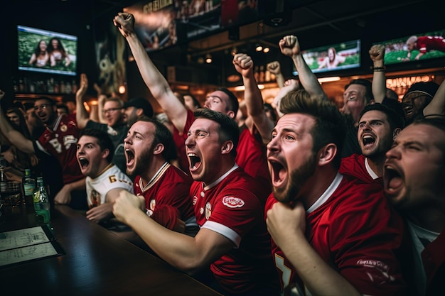 Un grupo de hombres animando en un bar