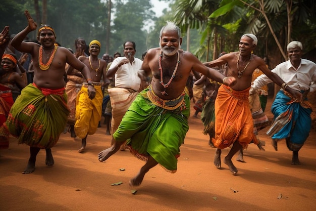 un grupo de hombres bailan en un pueblo.