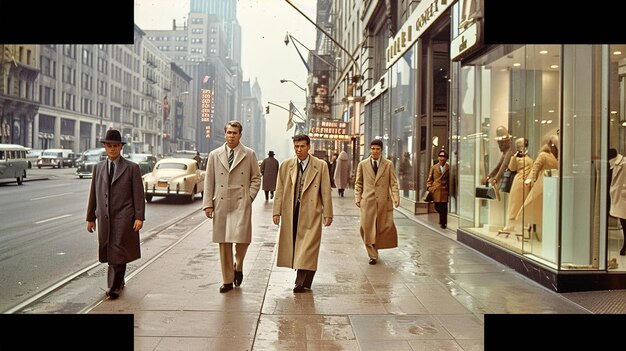 Foto un grupo de hombres caminando por una calle frente a una tienda