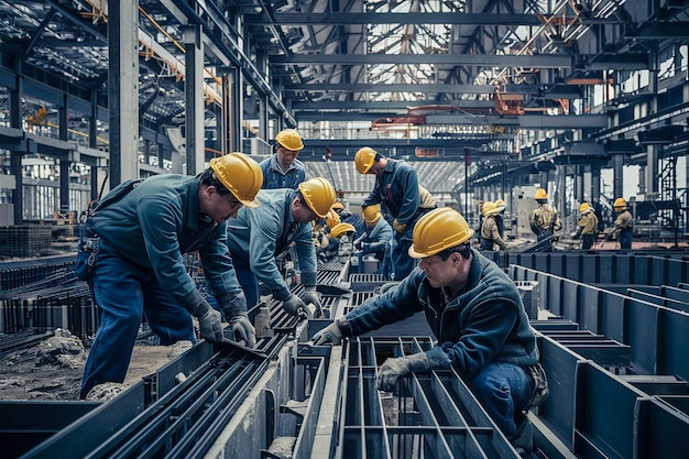 un grupo de hombres están trabajando en un sitio de construcción