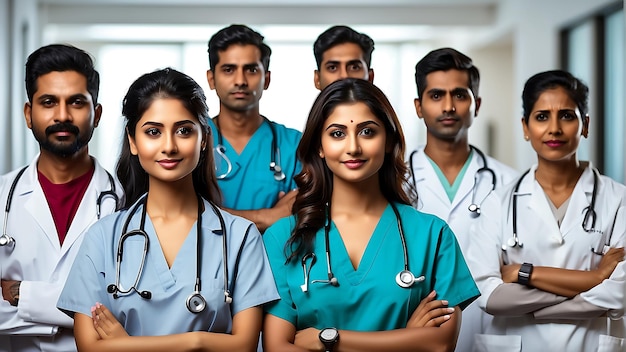 Un grupo de hombres y mujeres médicos indios confiados