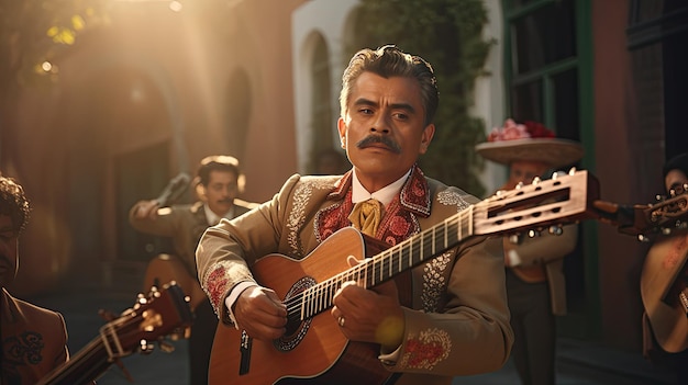 Grupo de hombres tocando guitarras y cantando en vivo para una audiencia comprometida Chico De Mayo