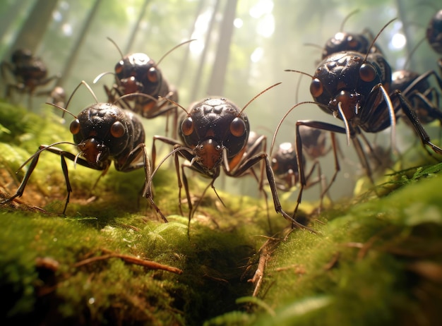 Un grupo de hormigas del bosque.
