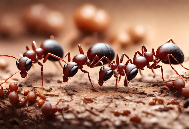 un grupo de hormigas están en un tronco de árbol