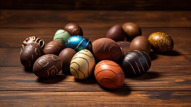 Un grupo de huevos de pascua de chocolate.