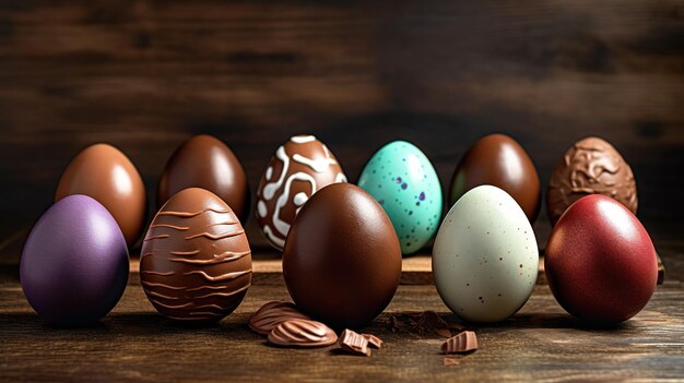 Foto un grupo de huevos de pascua de chocolate.