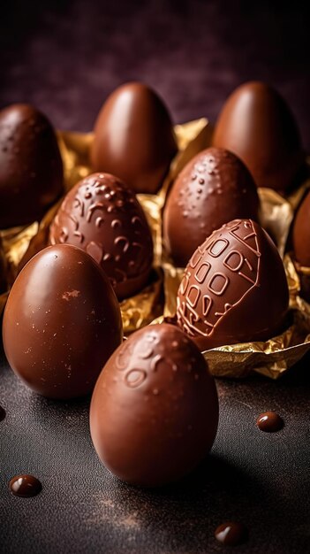 Foto un grupo de huevos de pascua de chocolate.