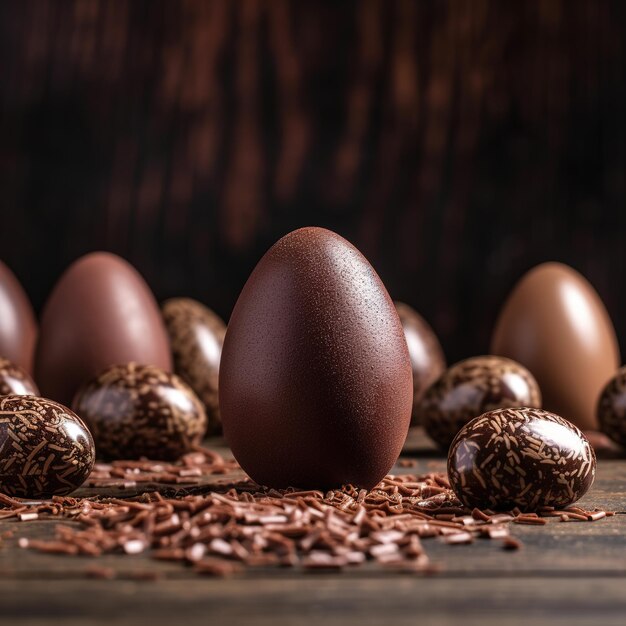 Foto un grupo de huevos de pascua de chocolate.