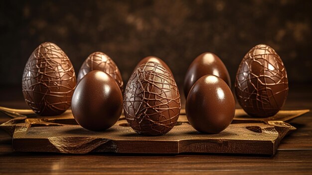 Un grupo de huevos de pascua de chocolate.