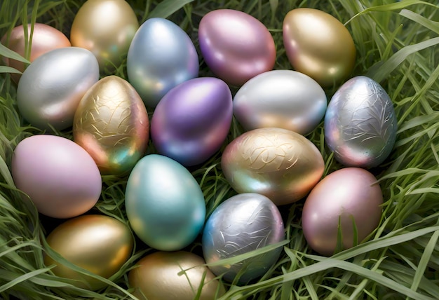 Grupo de huevos de Pascua de colores brillantes