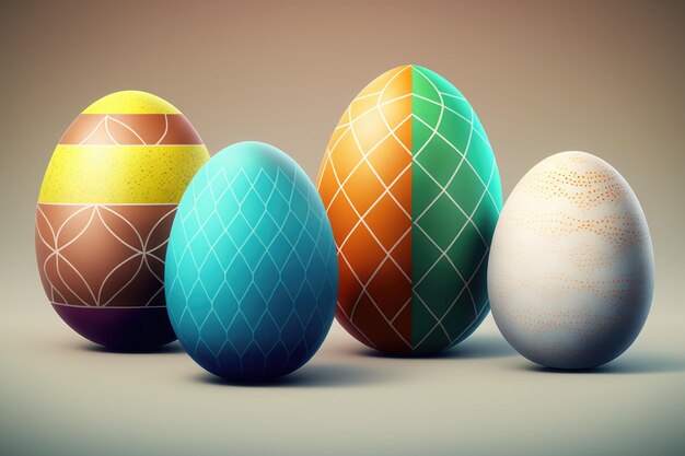 Un grupo de huevos de pascua con diferentes colores y patrones.