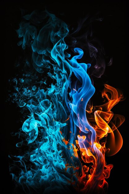 Grupo de humos de diferentes colores sobre fondo negro con fondo negro IA generativa