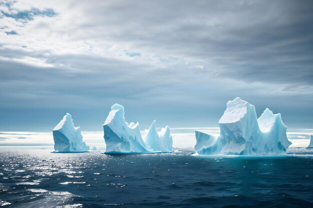 un grupo de icebergs flotando en el océano